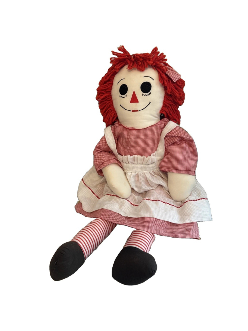 Vintage Large 32” Raggedy Ann Doll red dress white apron soft cloth